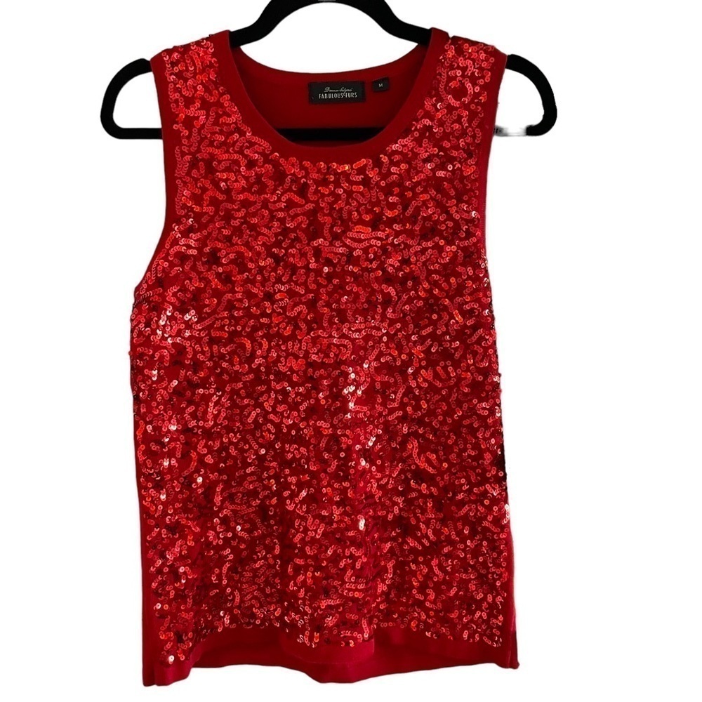 Vintage Red Sequin Sleeveless Blouse Tank Top